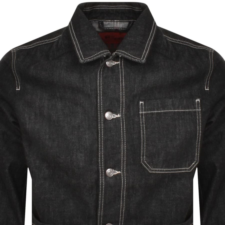 White denim jacket with black stitching on sale